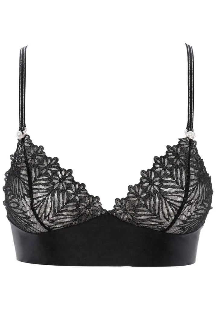 Black lace bralette with white pearls - Destino Bra