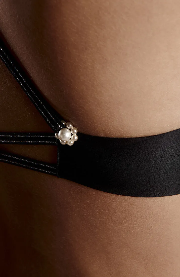 Black lace bralette with white pearls - Destino Bra