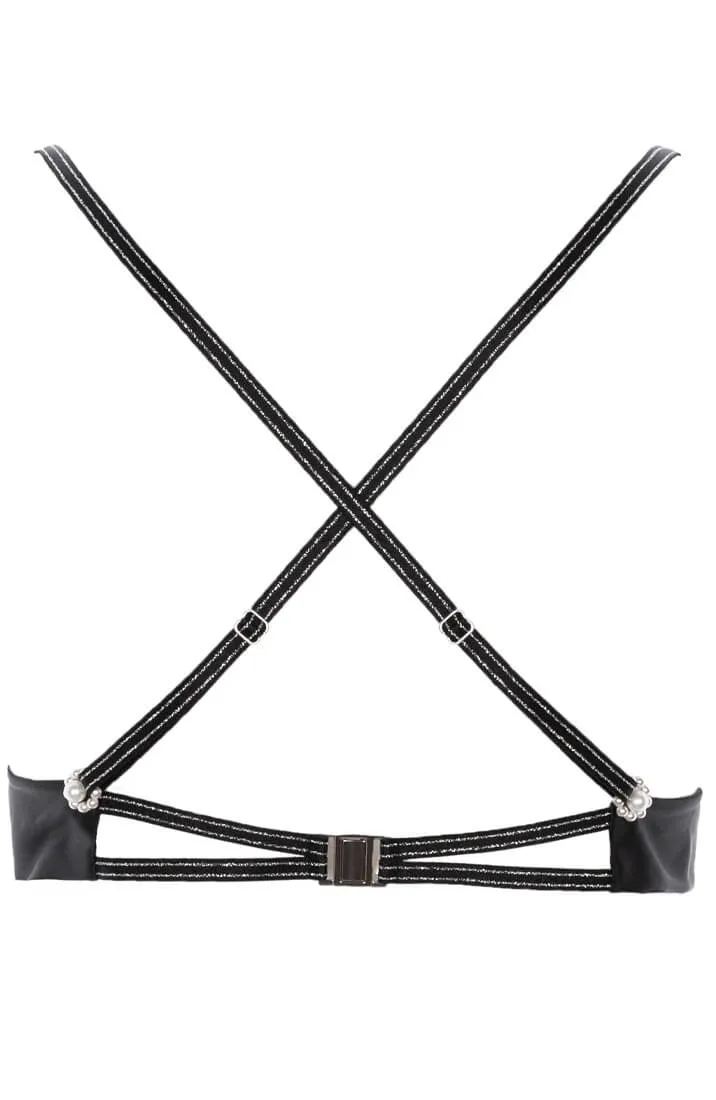 Black lace bralette with white pearls - Destino Bra