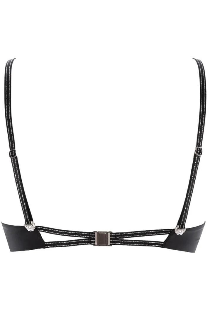 Black lace bralette with white pearls - Destino Bra