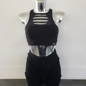 Black Slit Detailed Lorna Jane Longline Sport Bra