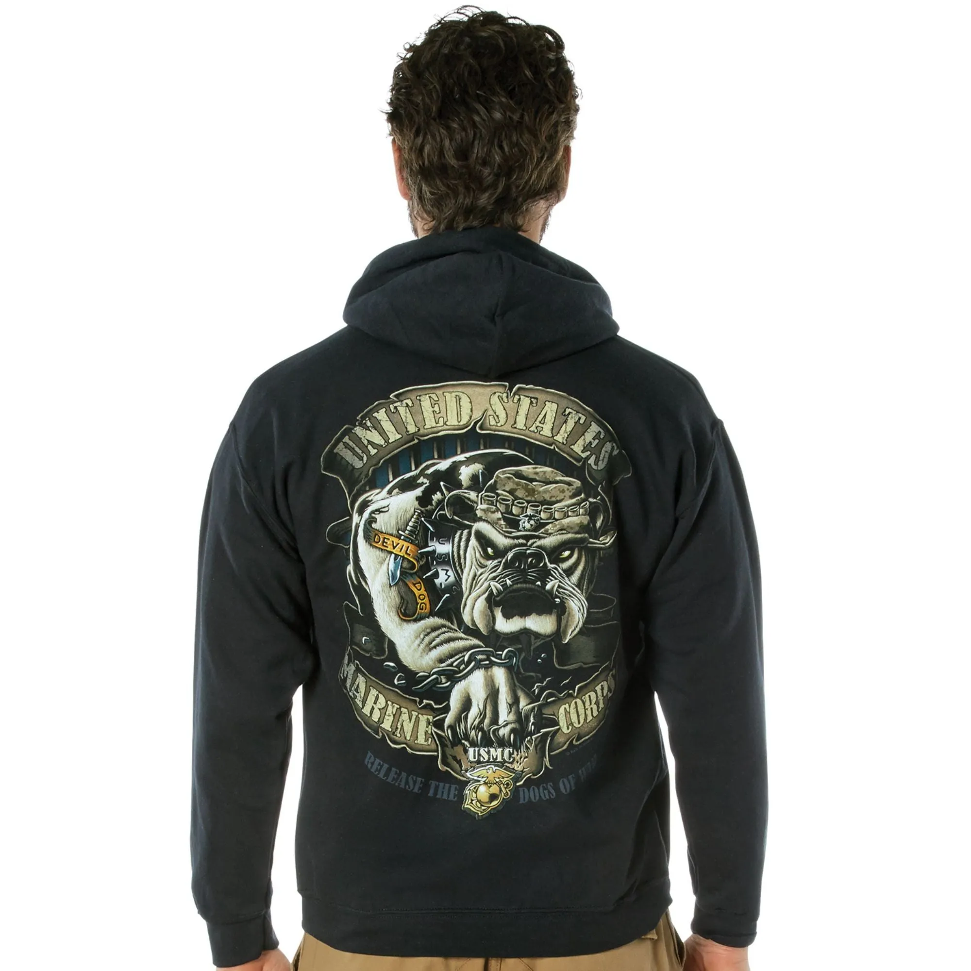 Black - USMC Bulldog Hooded Sweatshirt