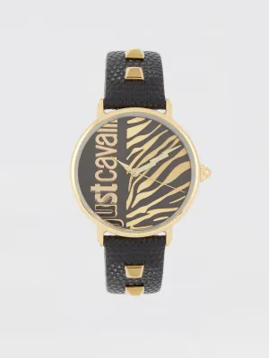 Black Zebra Effect Leather Watch