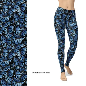 Blue Butterfly Leggings with Pocket Full Length Pre Order