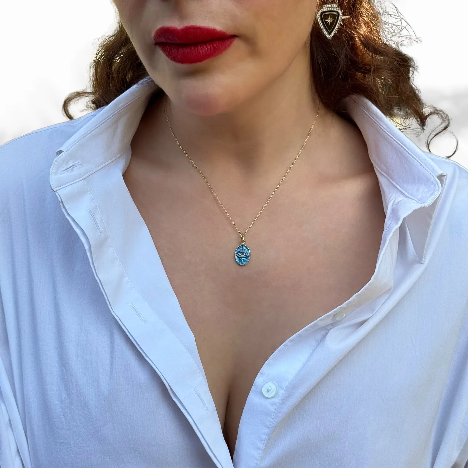 Blue Enamel Evil Eye Minimalist Gold Protective Necklace