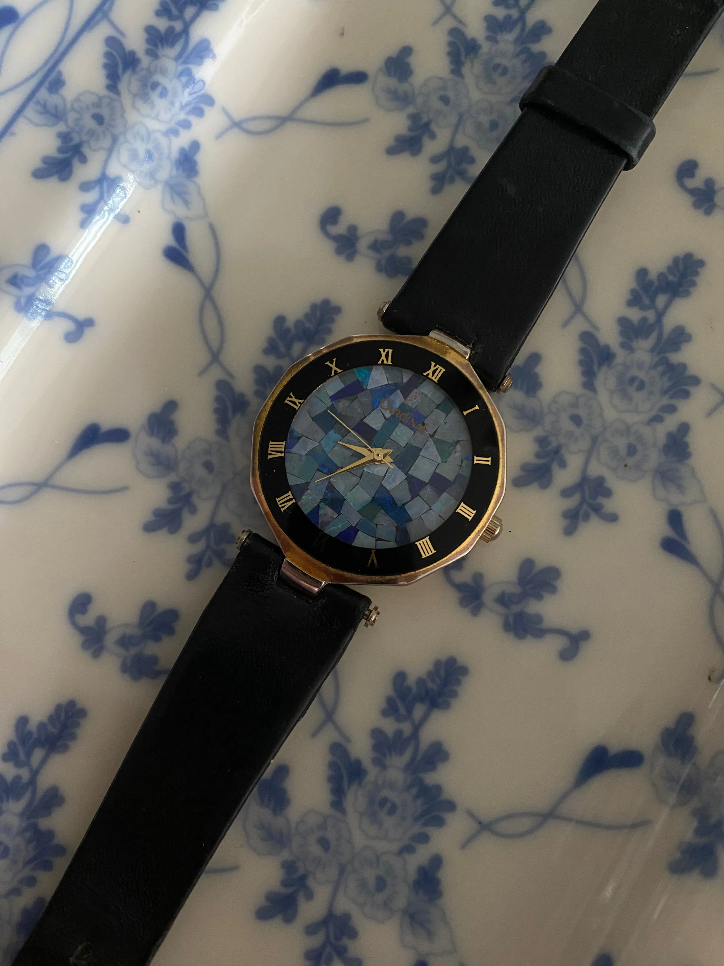 Blue Mosaic Dial & Gold tone Vintage Cardinal Watch