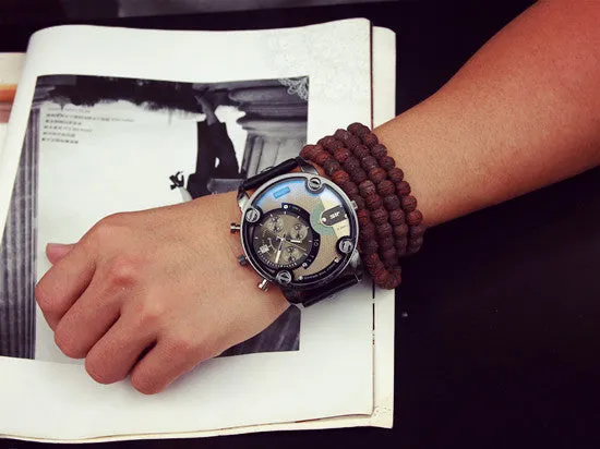 Blue Ray Leather Calendar Watch