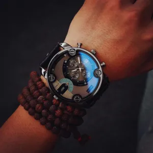 Blue Ray Leather Calendar Watch
