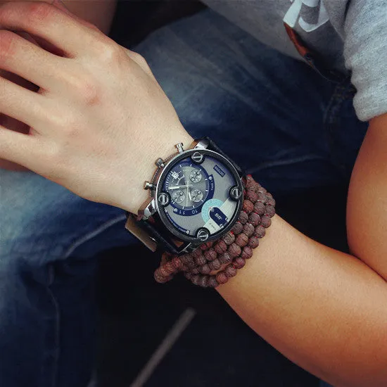 Blue Ray Leather Calendar Watch