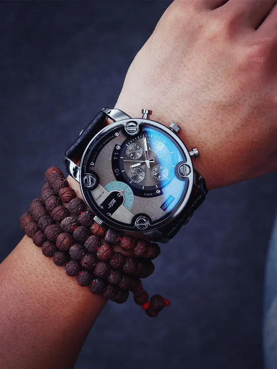 Blue Ray Leather Calendar Watch