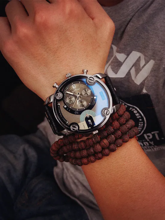 Blue Ray Leather Calendar Watch