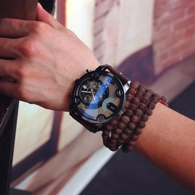 Blue Ray Leather Calendar Watch