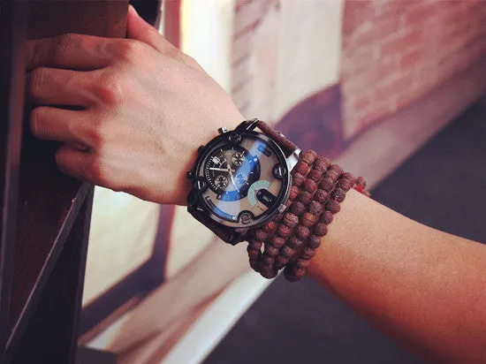 Blue Ray Leather Calendar Watch