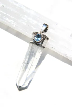 Blue Topaz and Quartz Crystal Pendant