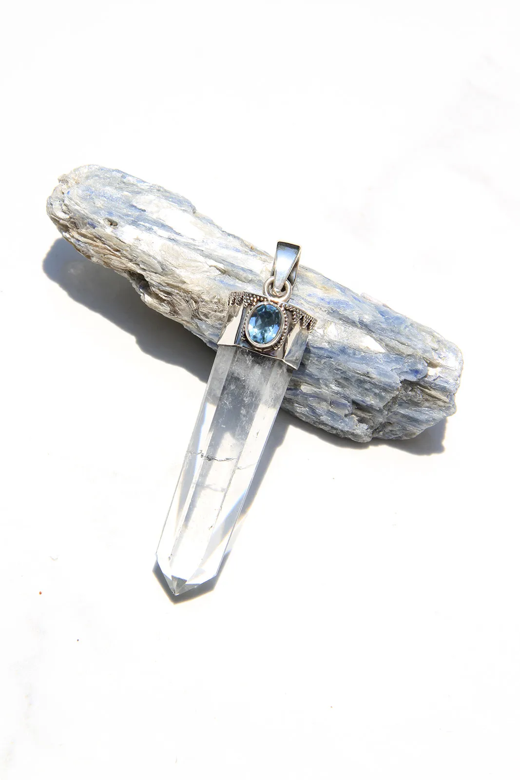 Blue Topaz and Quartz Crystal Pendant