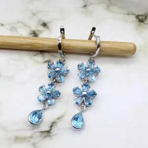 Blue Topaz Dangling Flower Earrings