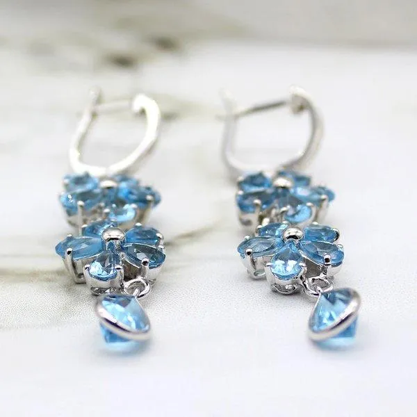 Blue Topaz Dangling Flower Earrings