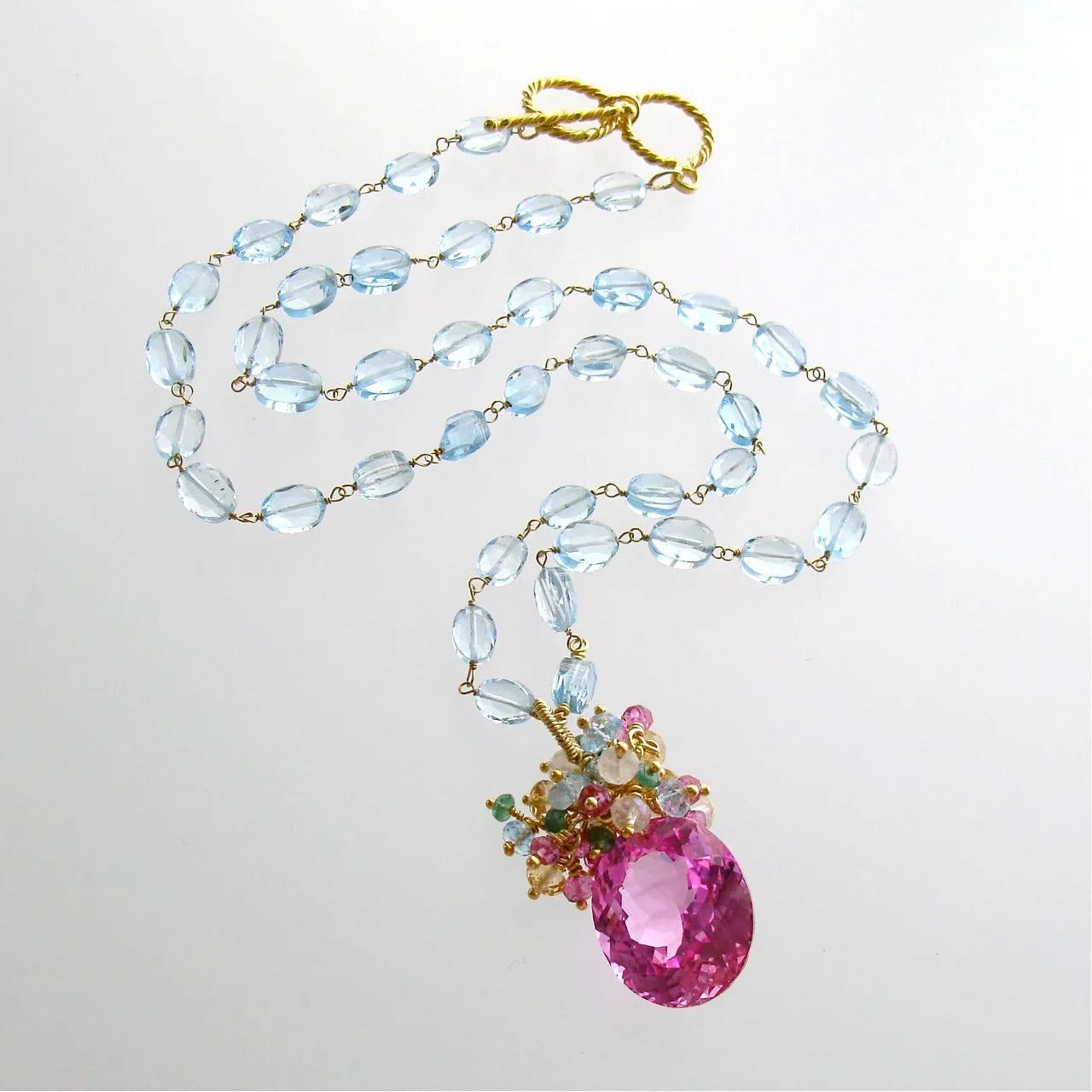 Blue Topaz Pink Topaz Cluster Necklace - Delphine Necklace