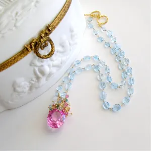 Blue Topaz Pink Topaz Cluster Necklace - Delphine Necklace