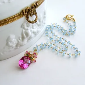 Blue Topaz Pink Topaz Emerald Citrine Cluster Necklace - Delphine III Necklace