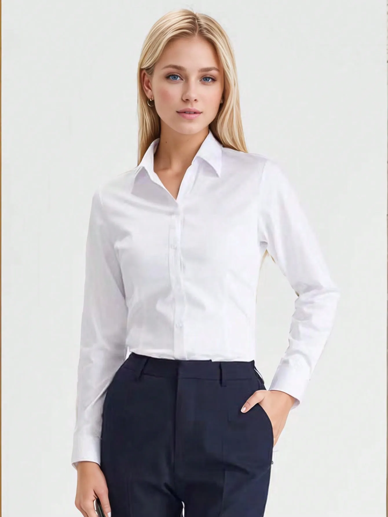 Blusa formal blanca de manga larga para el trabajo