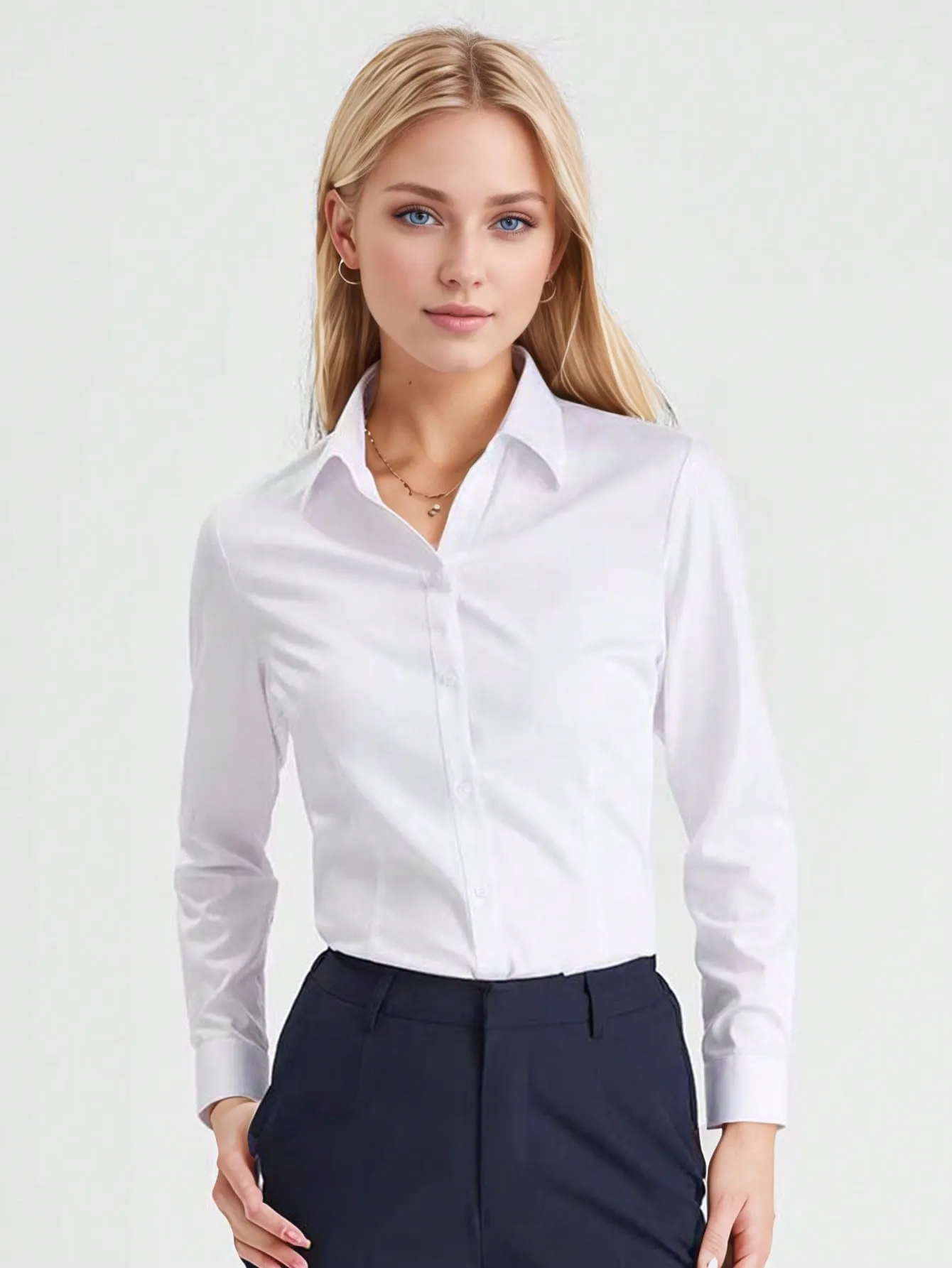 Blusa formal blanca de manga larga para el trabajo