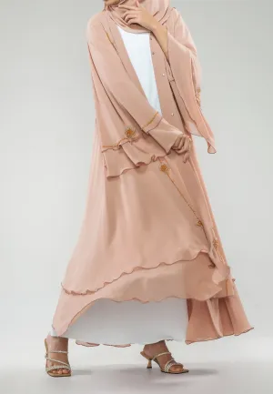 Blushing Peach Embellished Chiffon Layered Abaya