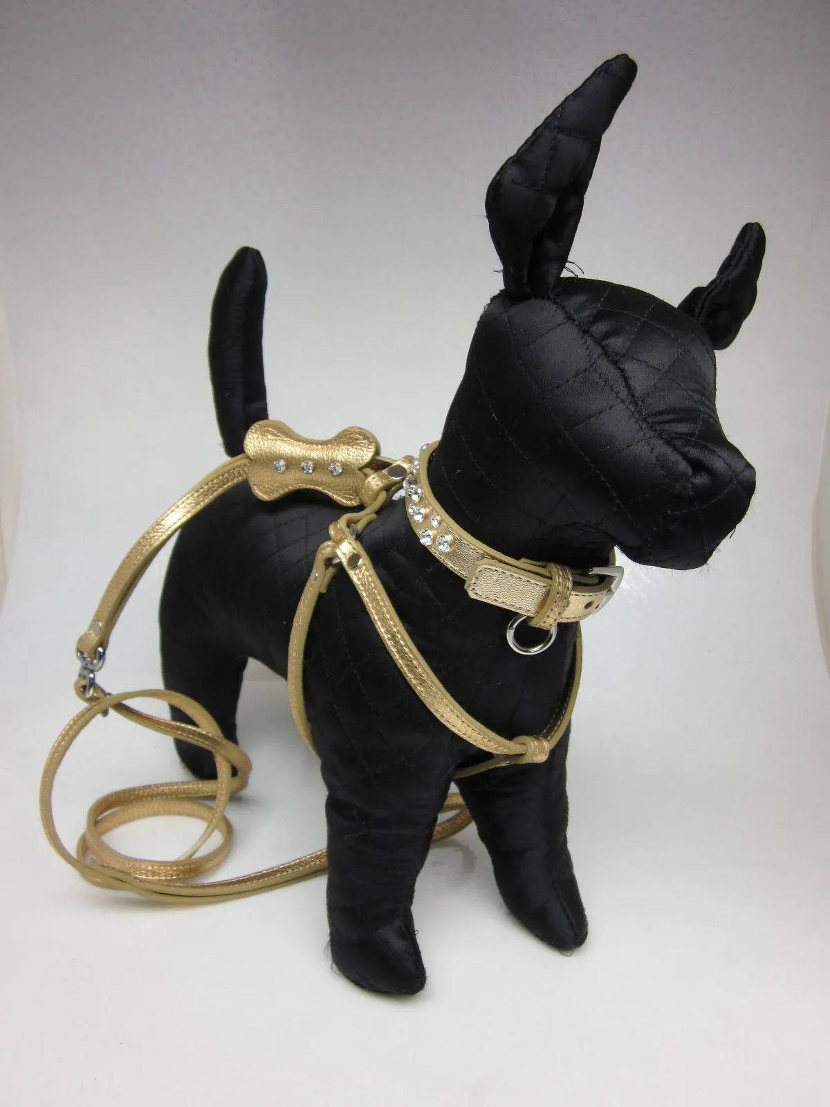 Bone All-In-One Leather Dog Harness with 3 Austrian Crystals-Holiday