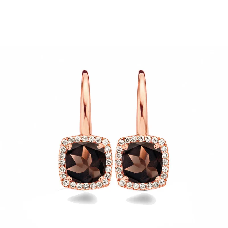 Boucles d'oreilles One More - Etna Or Rose, Quartz Fumé et Diamants (050643VA)