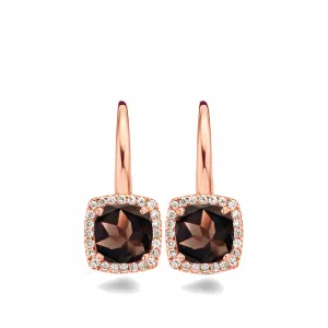 Boucles d'oreilles One More - Etna Or Rose, Quartz Fumé et Diamants (050643VA)