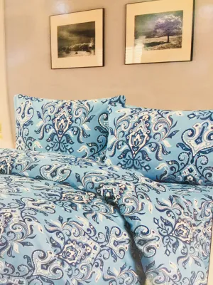 Brand new in package! Bamboo Essence 1800 wrinkle free deep pocket sheet set in Blue Print, Queen!!