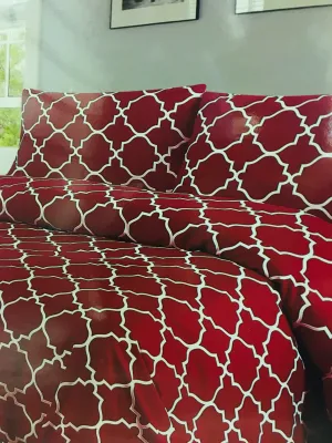 Brand new in package! Bamboo Essence 1800 wrinkle free deep pocket sheet set in Red Geo print, Full/Double!