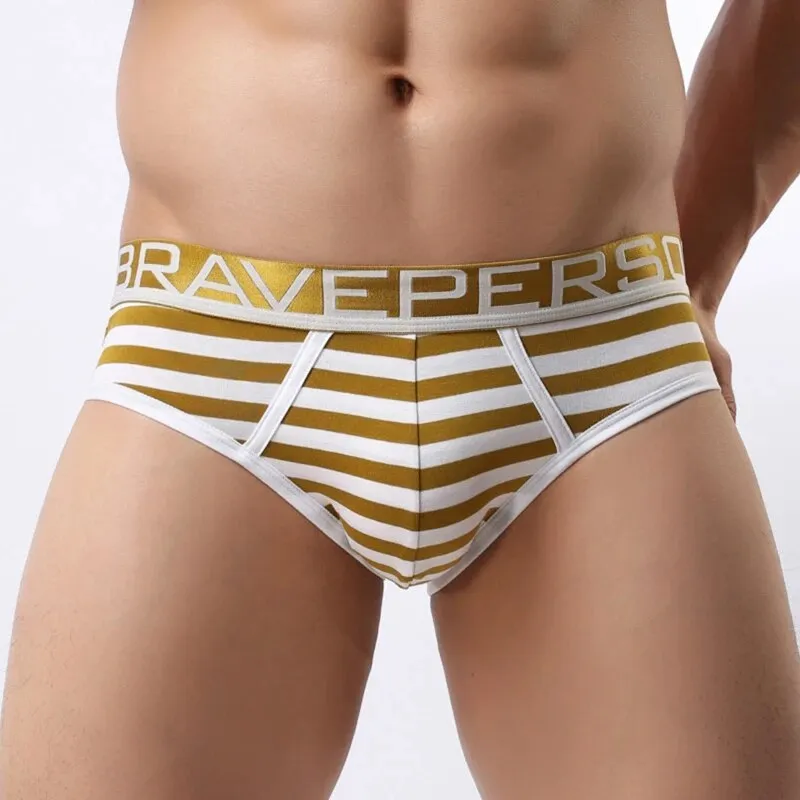 BRAVE PERSON Brand Underwear Men Briefs Cotton Striped Briefs Men Sexy Underwear Briefs Wide Belt Underpants Male Panties B1154