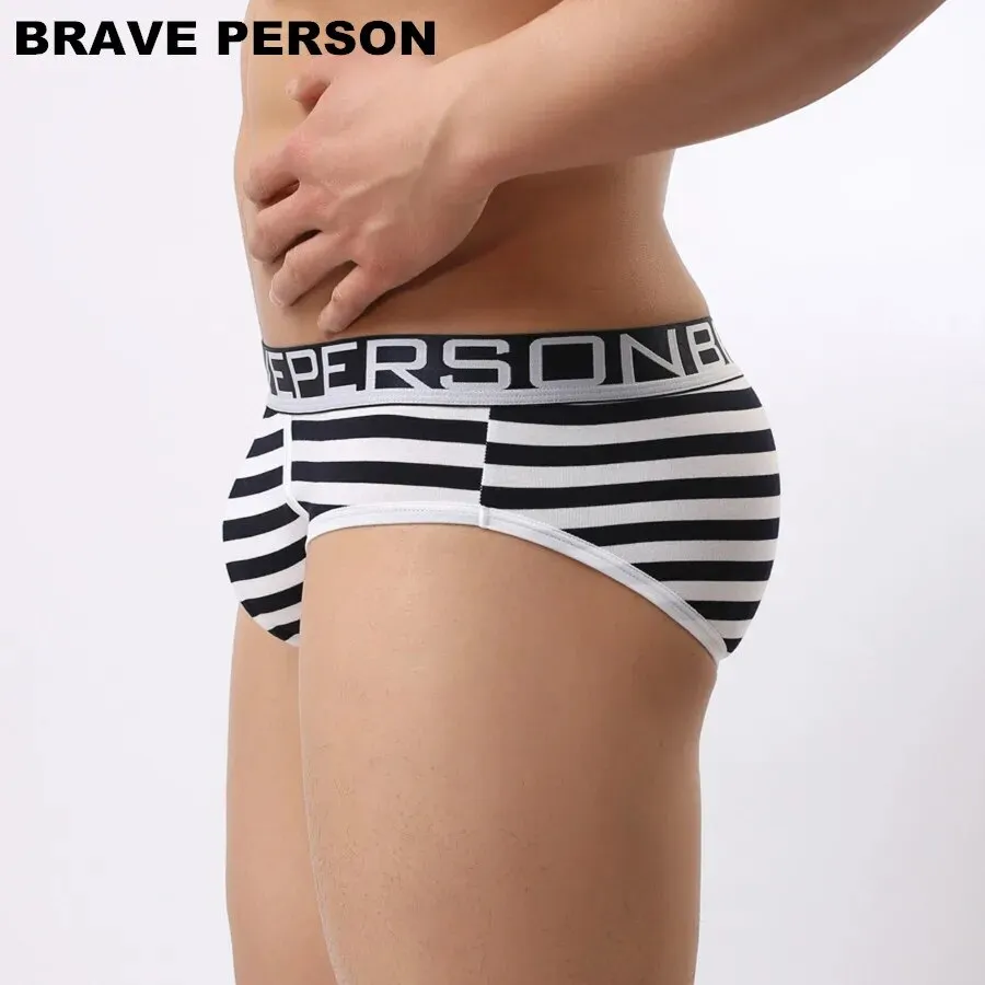 BRAVE PERSON Brand Underwear Men Briefs Cotton Striped Briefs Men Sexy Underwear Briefs Wide Belt Underpants Male Panties B1154