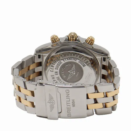 Breitling Men's Chronomat Evolution 18K Yellow Gold & Steel 43mm Blue Stick Dial Watch Reference# B13356