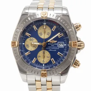 Breitling Men's Chronomat Evolution 18K Yellow Gold & Steel 43mm Blue Stick Dial Watch Reference# B13356