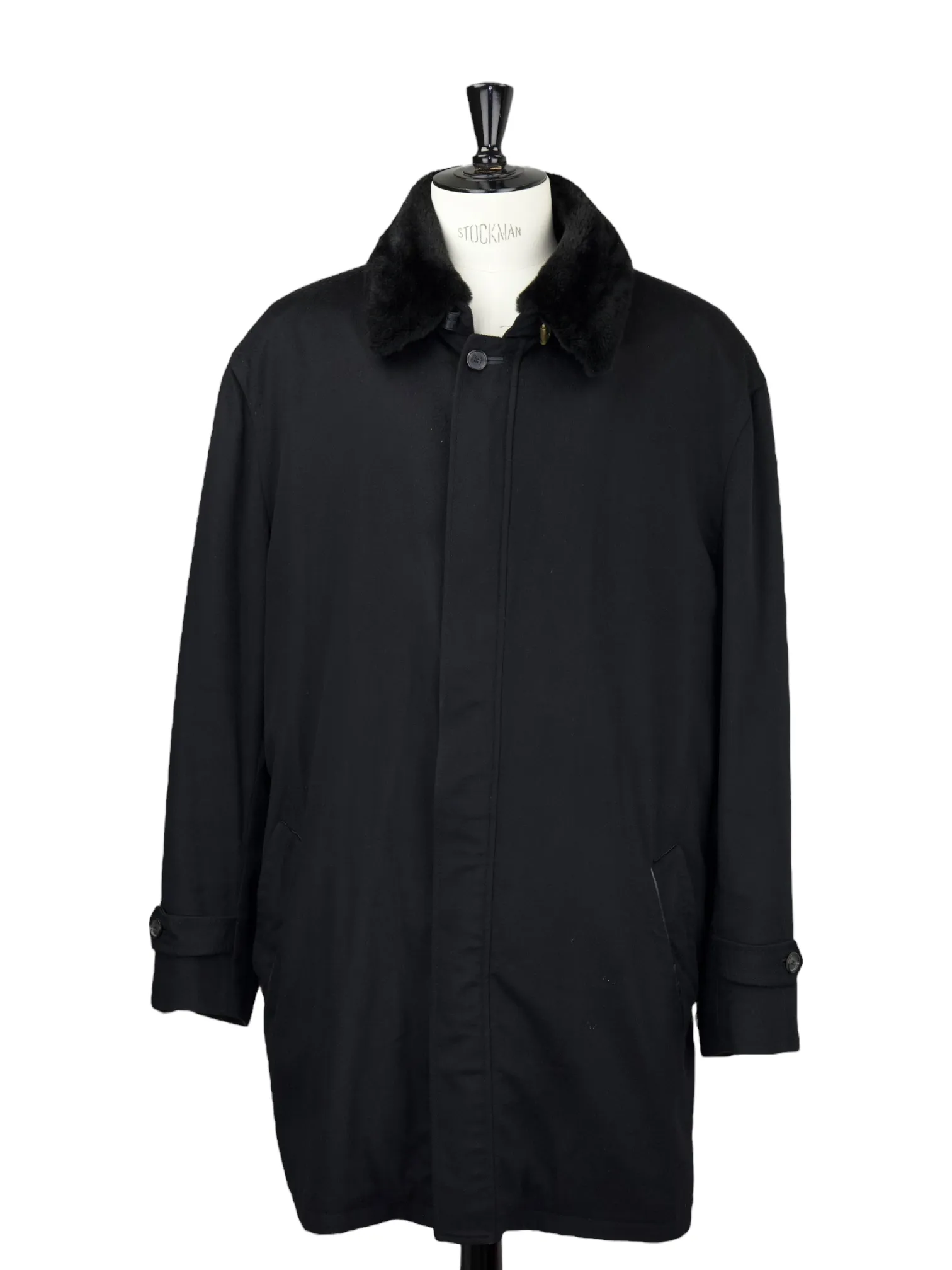 Brioni Black Cashmere Mink-Fur Collar Overcoat