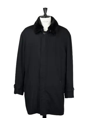 Brioni Black Cashmere Mink-Fur Collar Overcoat