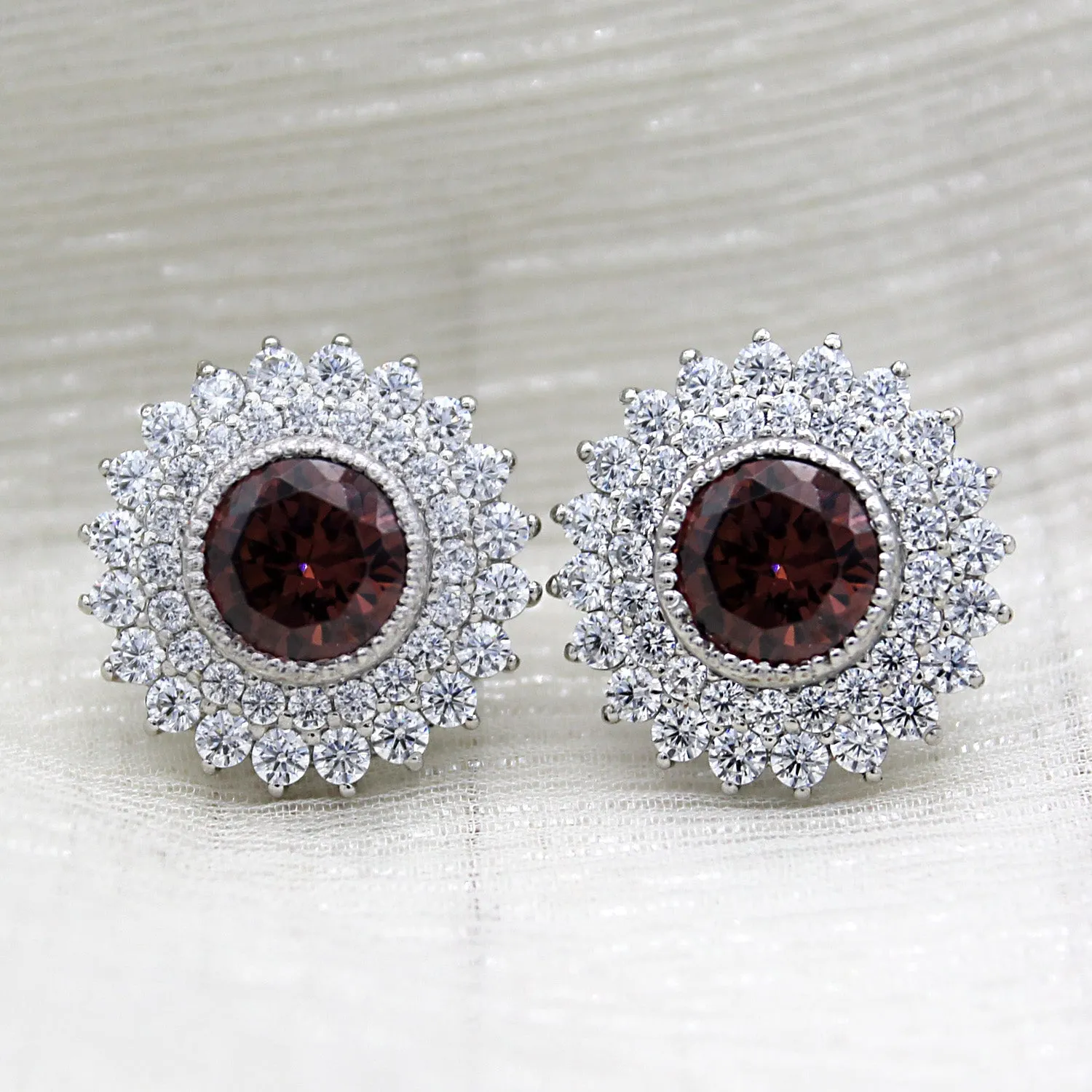 Brown Swarovski Double Halo Stud Earring