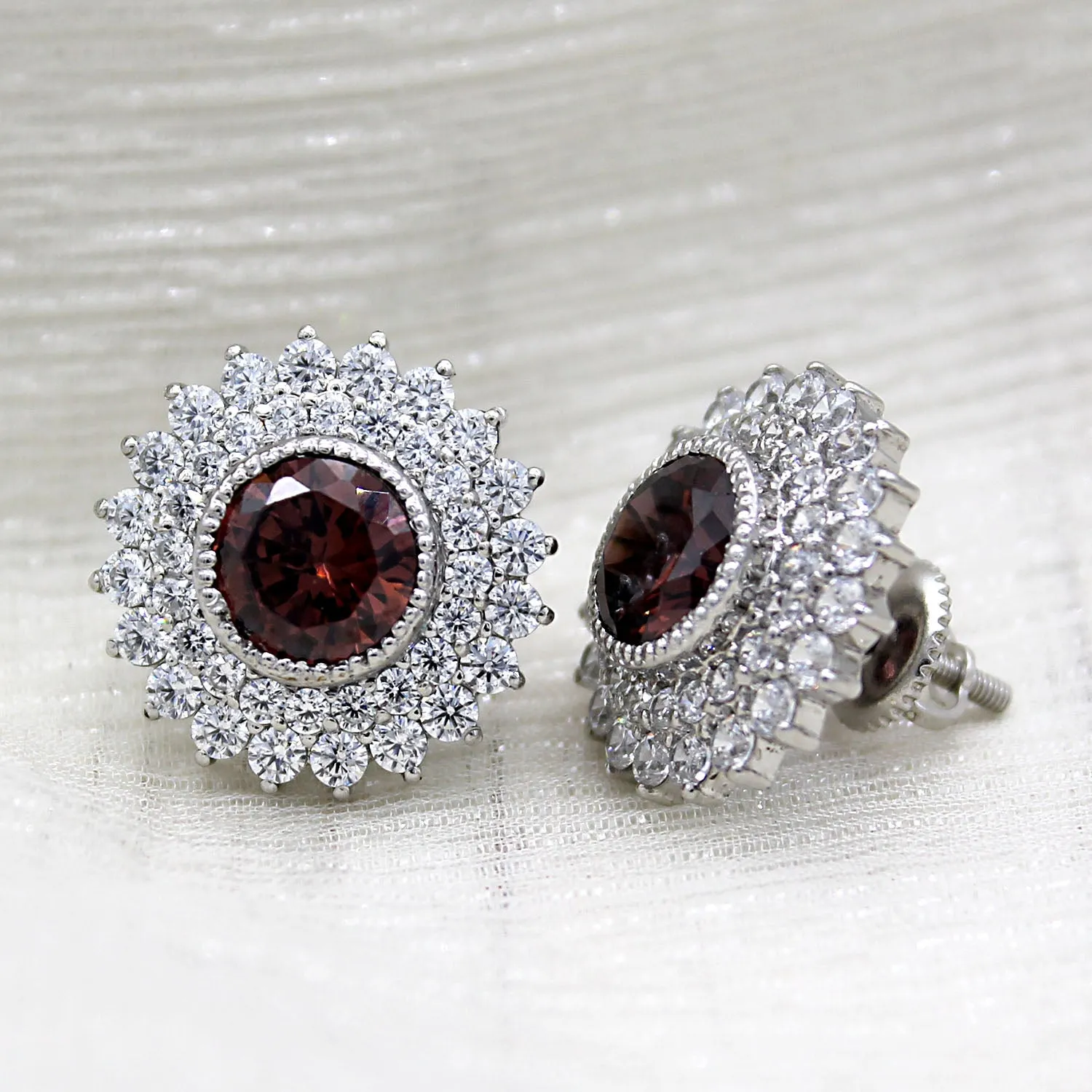 Brown Swarovski Double Halo Stud Earring