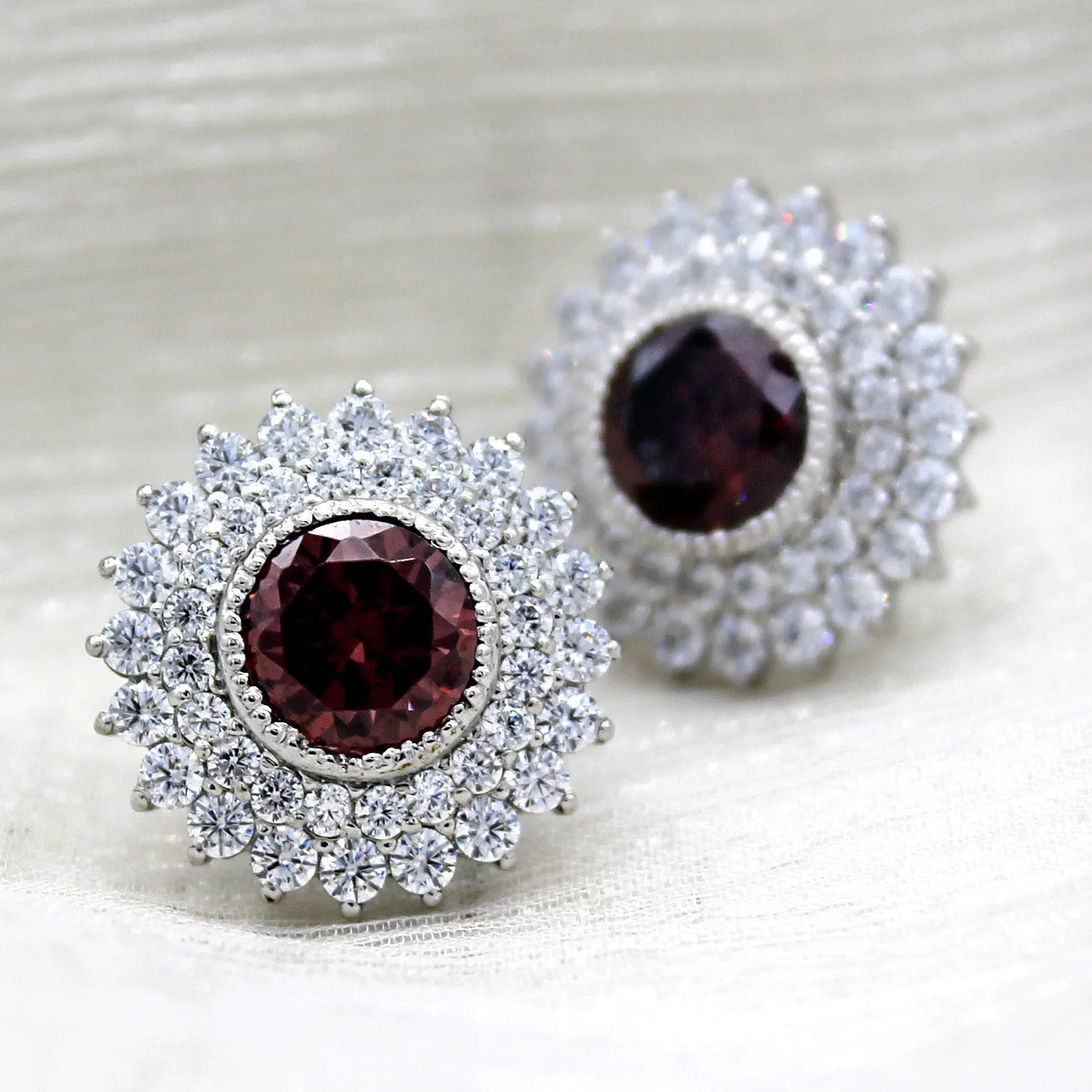 Brown Swarovski Double Halo Stud Earring