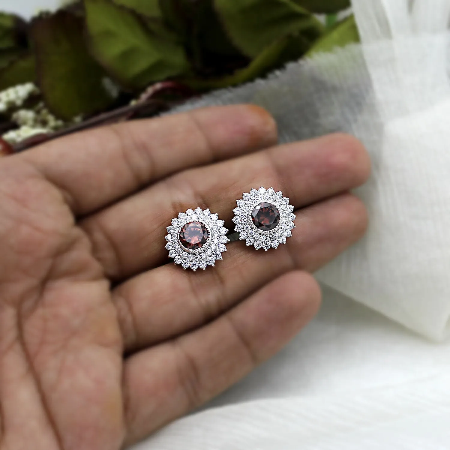 Brown Swarovski Double Halo Stud Earring