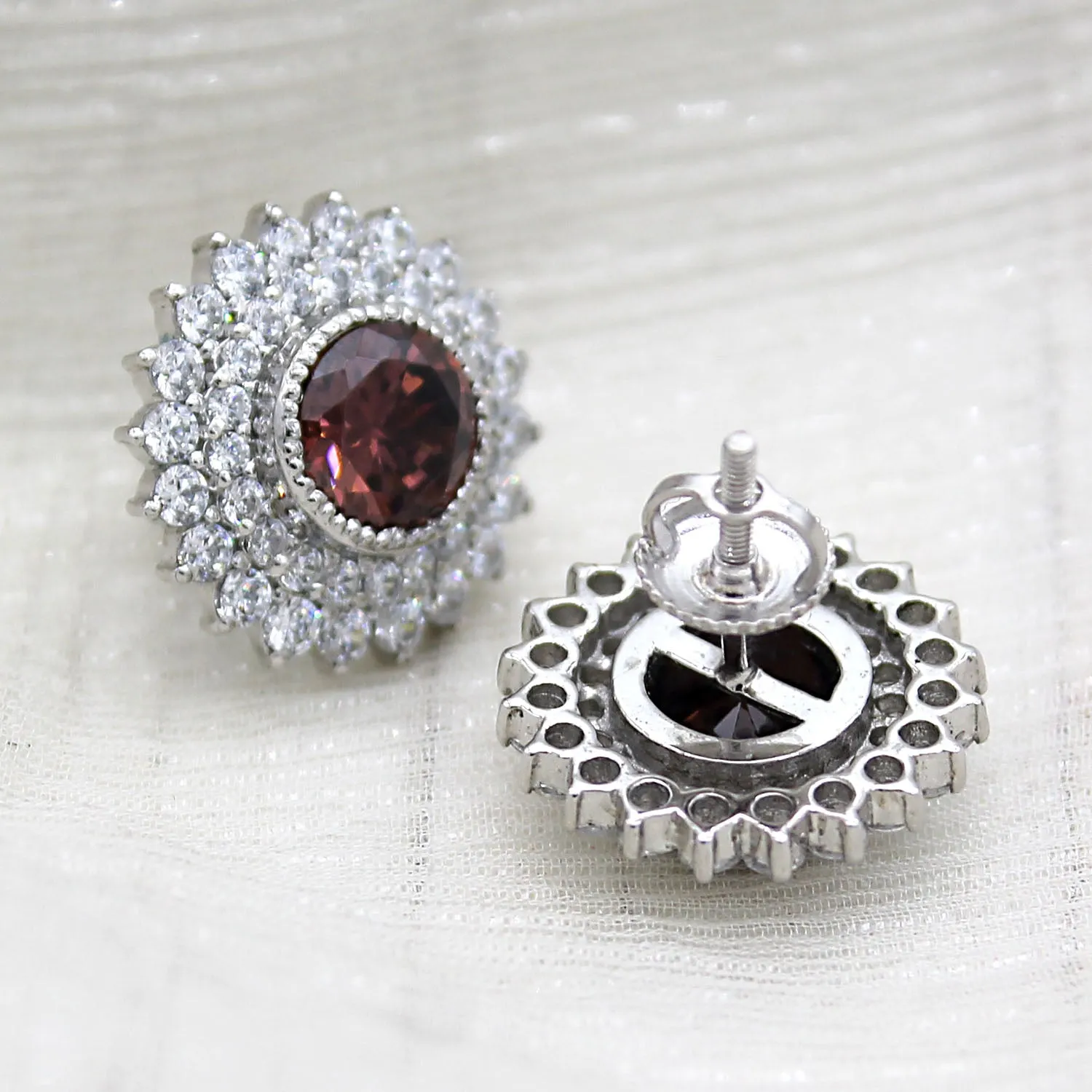 Brown Swarovski Double Halo Stud Earring