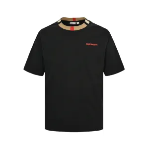 BURBERRY CHECK COLLAR T-SHIRT BLACK