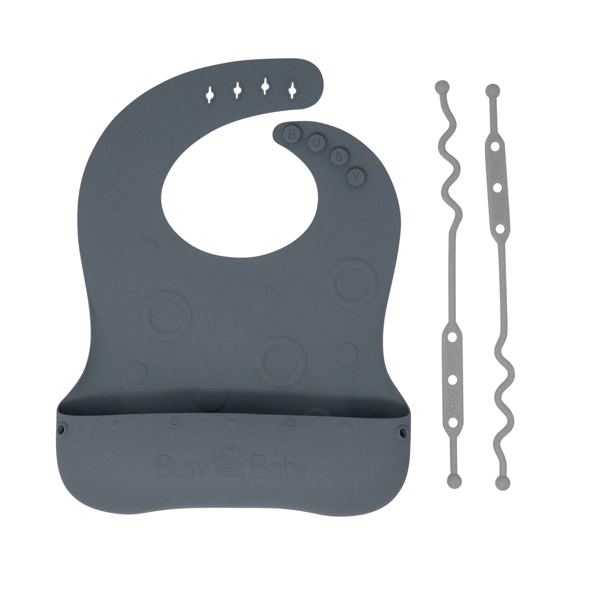 Busy Baby Bungee Bib & Tether System - Pewter