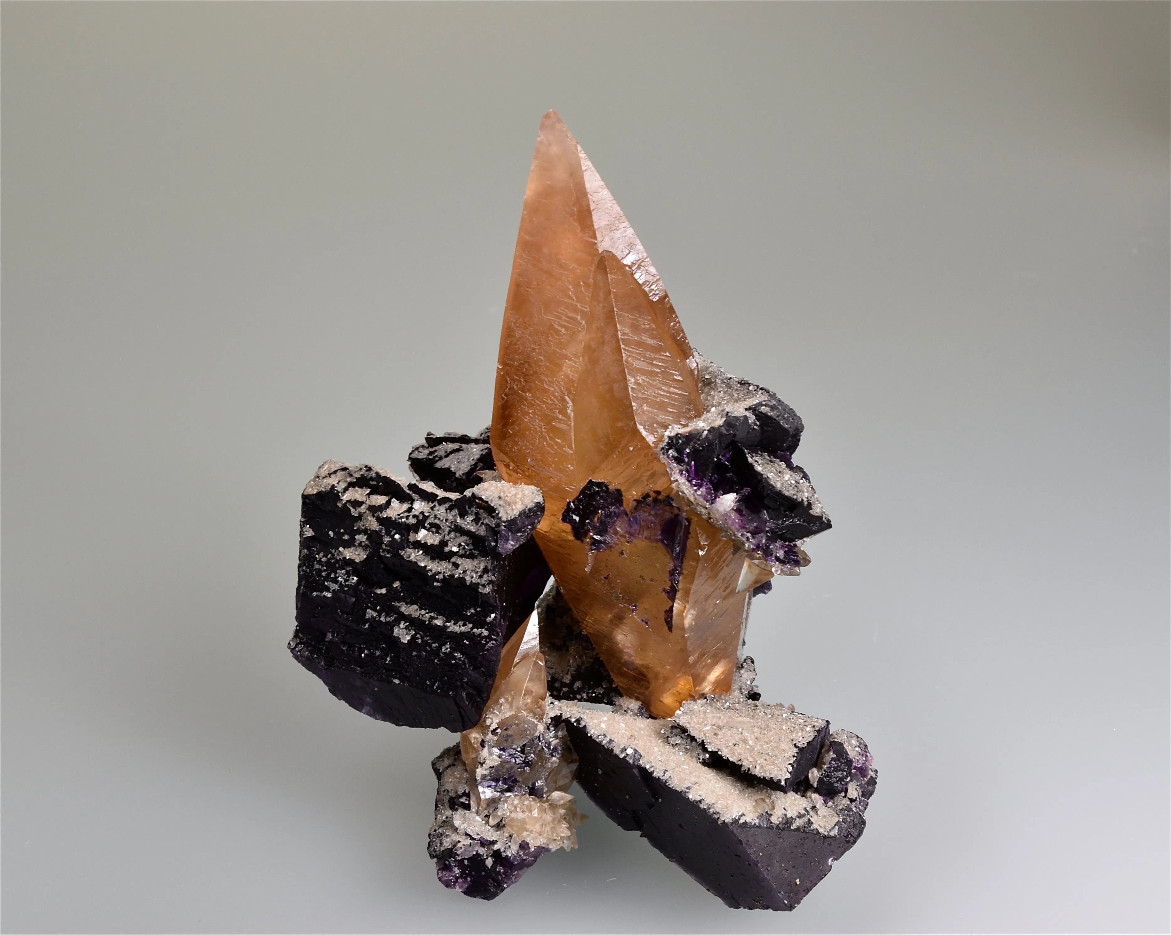 Calcite Cementing Fluorite Breccia with Barite, Sub-Rosiclare Level, Denton Mine, Ozark-Mahoning Company, Harris Creek District, Southern Illinois, Mined c. 1983, Ralph Campbell Collection, Small Cabinet 4.5 x 8.0 x 10.0 cm, $350. Online 11/3