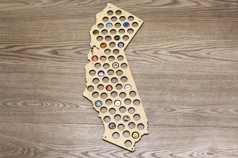 California Beer Cap Map, Holder, Father's Day, Gift  for Him Handmade
