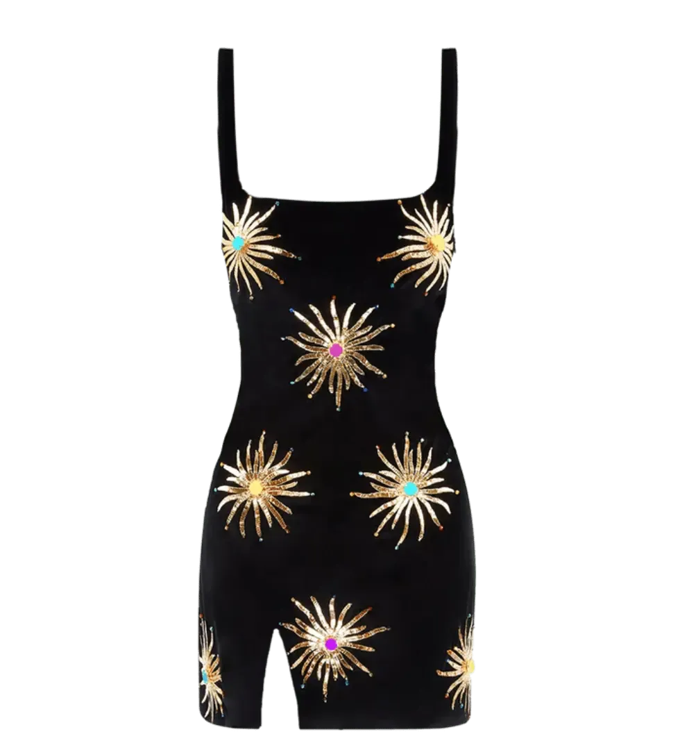 Callie Luxury Embellished Black Party Dress