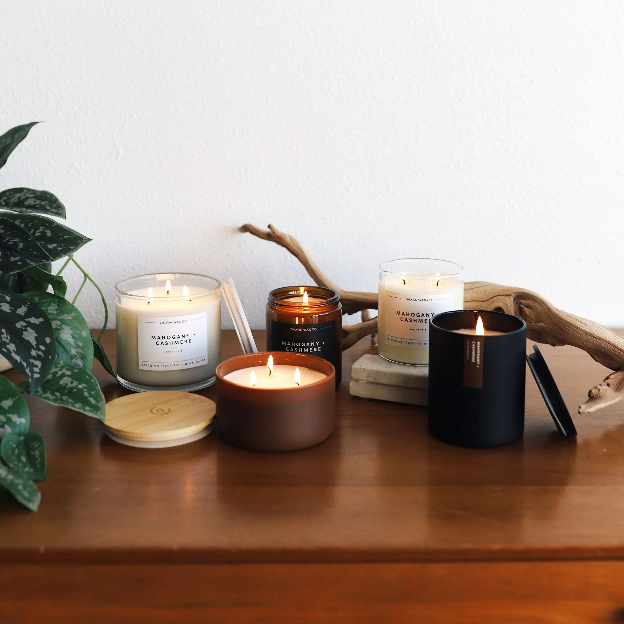 Calyan Wax Co. - Mahogany   Cashmere - Glass Tumbler Soy Candle
