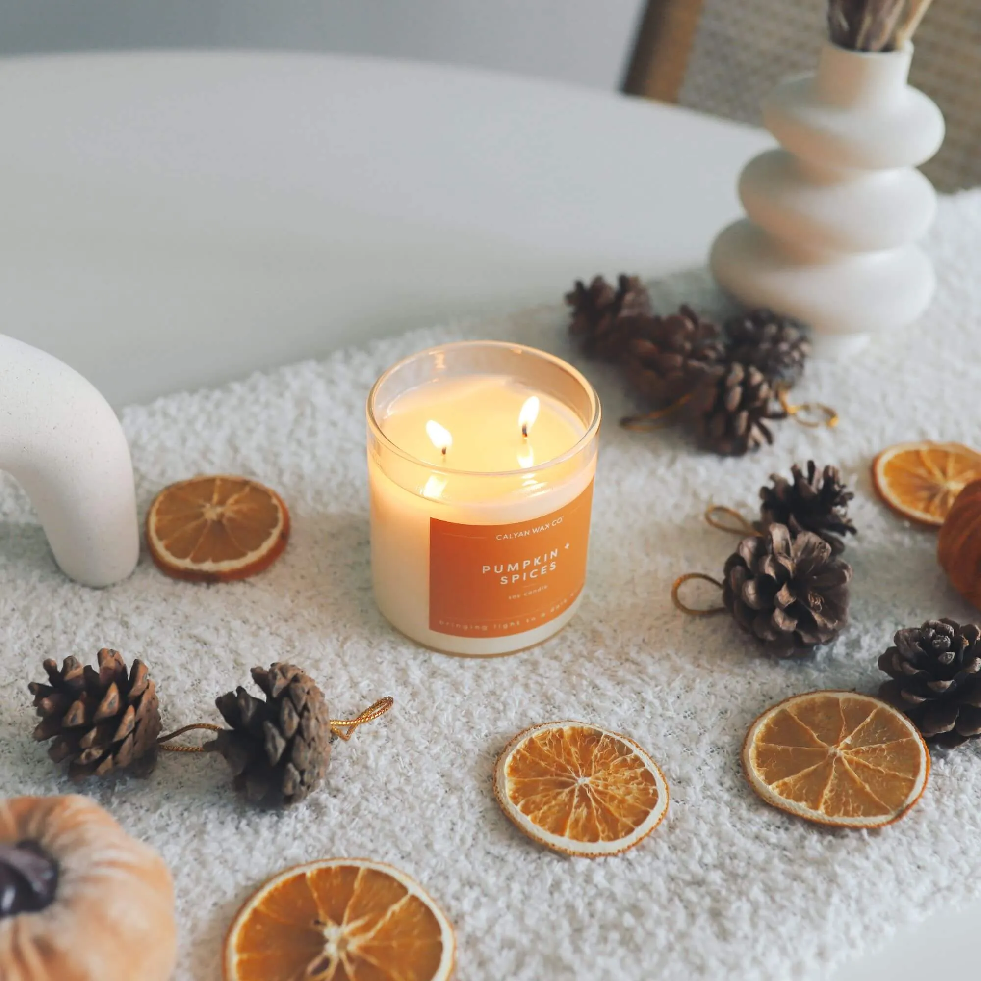 Calyan Wax Co. - Pumpkin   Spices - Clear Glass Tumbler Soy Candle